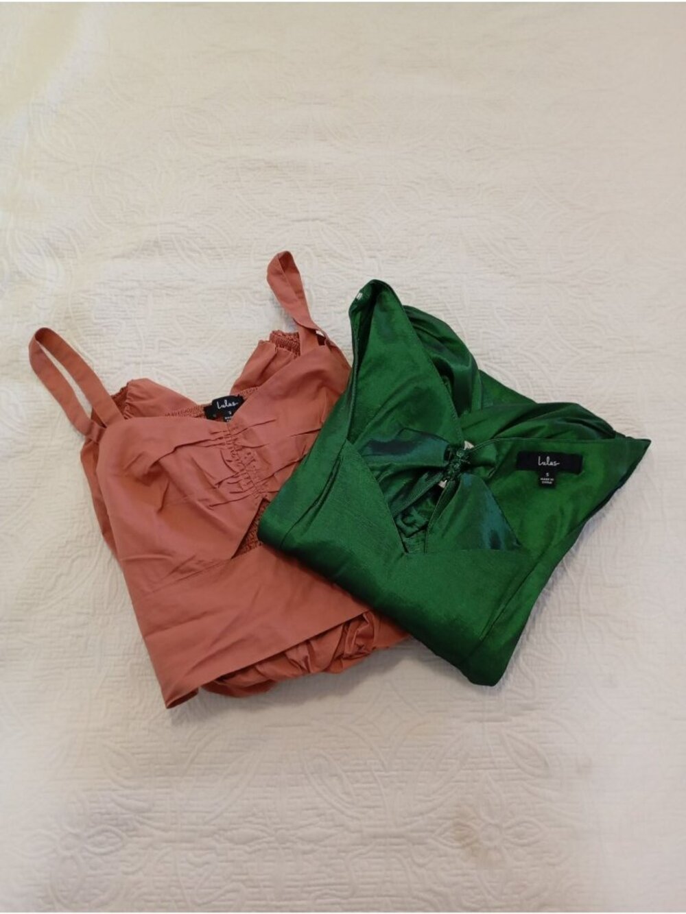 Pack 2 Lulus Green Satin Puff Sleeve Sweetheart Neckline & Bow Detail Size S